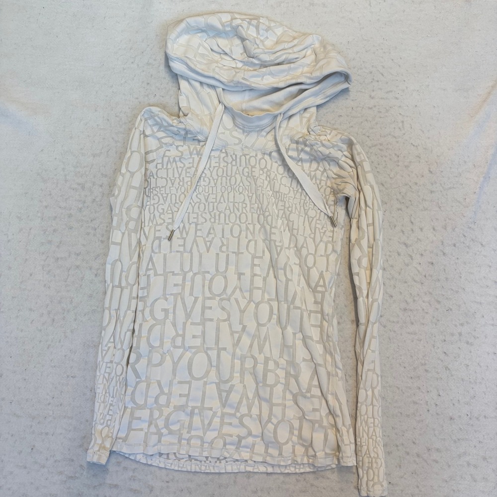 Lululemon Athletica Hoodie Womens 6 White Manifest Word Print Long Sleeve